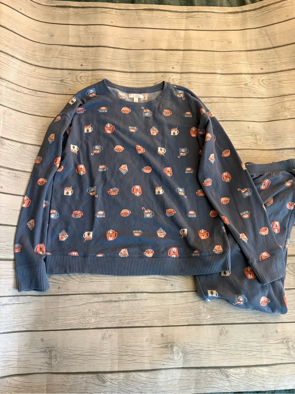 LC Lauren Conrad Navy Blue Coffee & Pastry Print Pajama Set